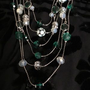 WHBM Multi Strand Green and Silver Necklace